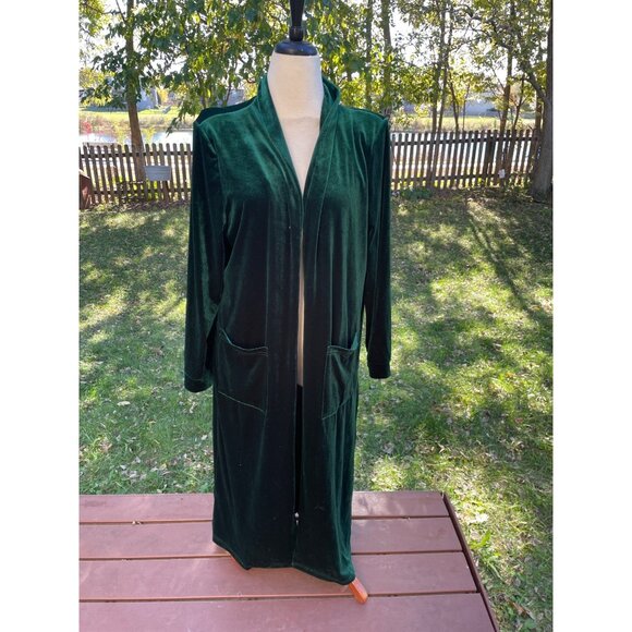 Velvet Green Long Duster Cardigan With Pockets Womens 2XL 95% Polyester 5% Elast - Picture 1 of 9